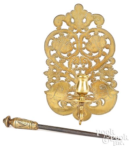 ENGLISH PIERCED BRASS SCONCE, EARLY