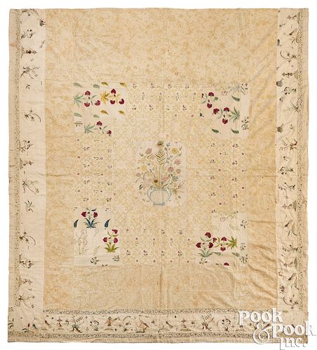 ELABORATE ENGLISH PIECED EMBROIDERED 3ca129