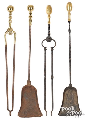 TWO PAIR OF WROUGHT IRON AND BRASS 3ca150