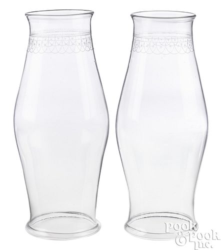LARGE PAIR OF ETCHED CLEAR GLASS