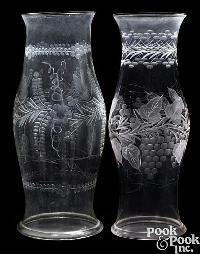 TWO LARGE ETCHED GLASS HURRICANE 3ca14b