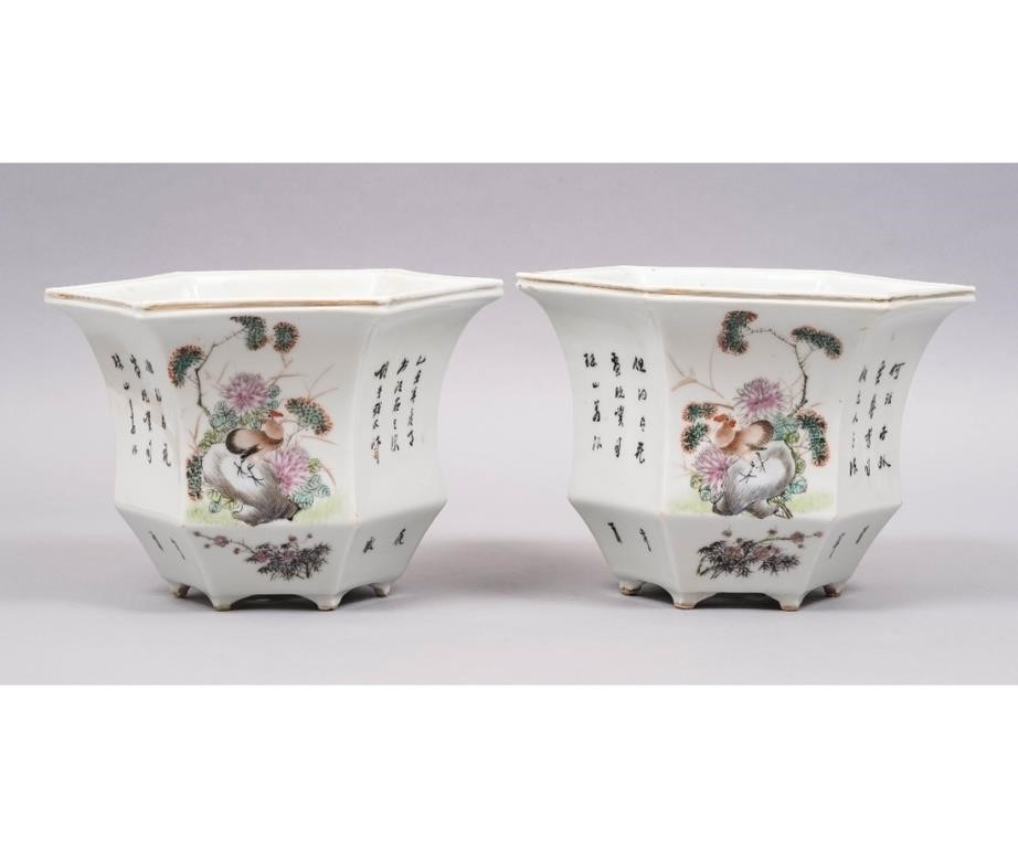 Pair of Chinese porcelain hexagonal