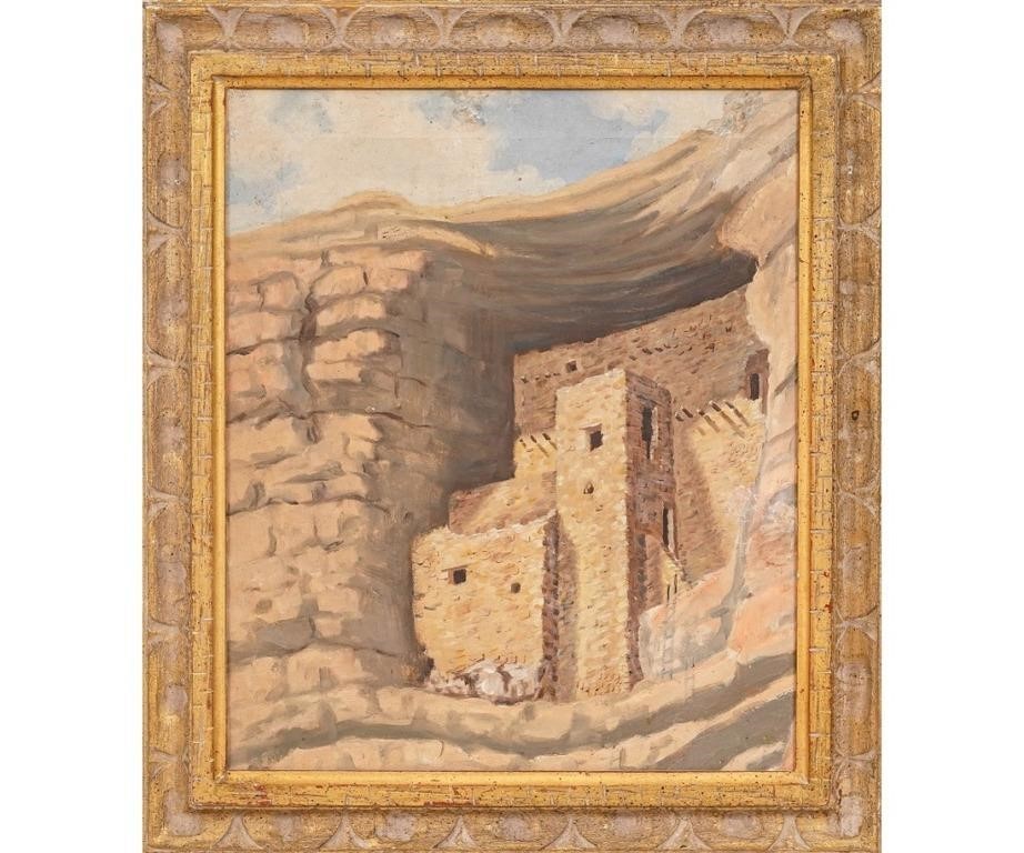 Oil on canvas of pueblo houses  3ca277