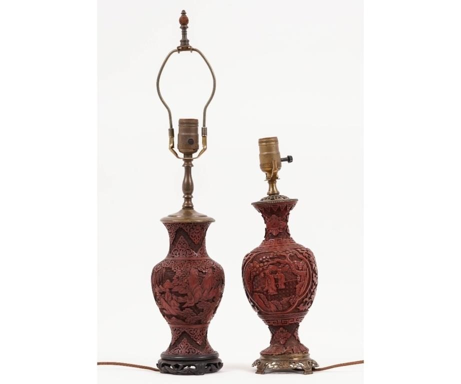 Two similar Chinese cinnabar vases,