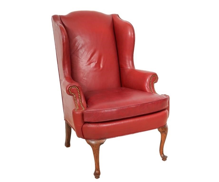 Queen Anne style red leather wing 3ca2cb