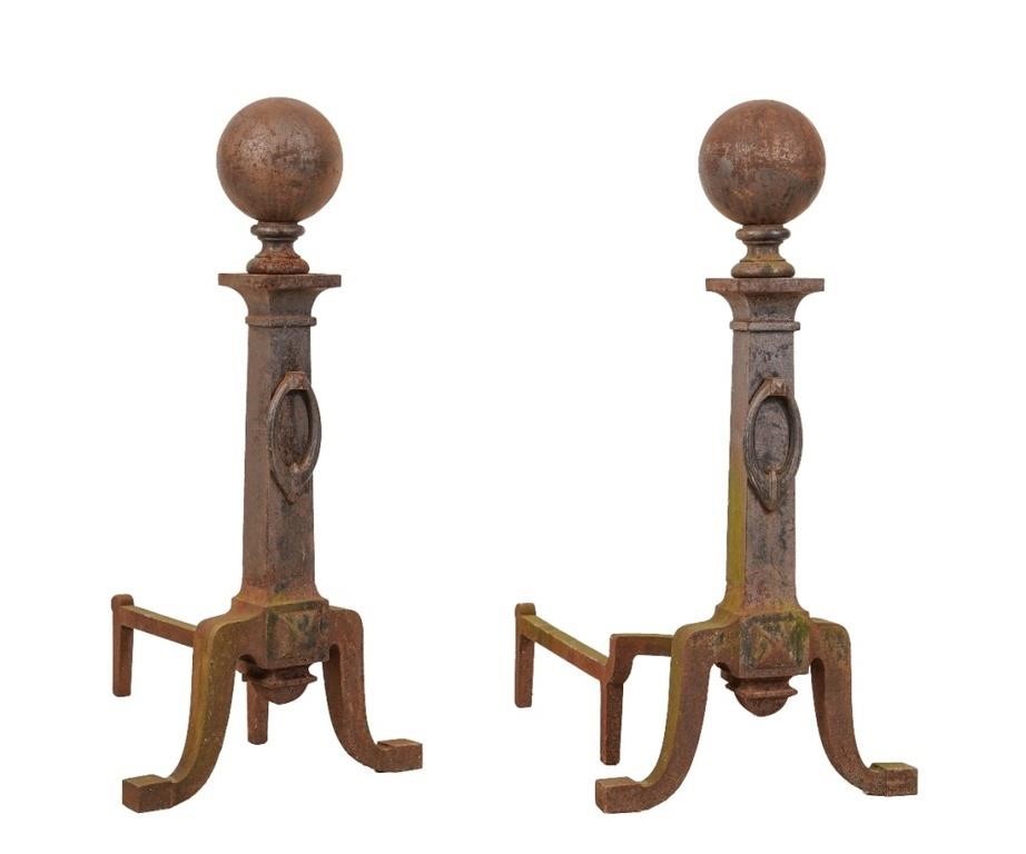 Pair of massive wrought iron ball top