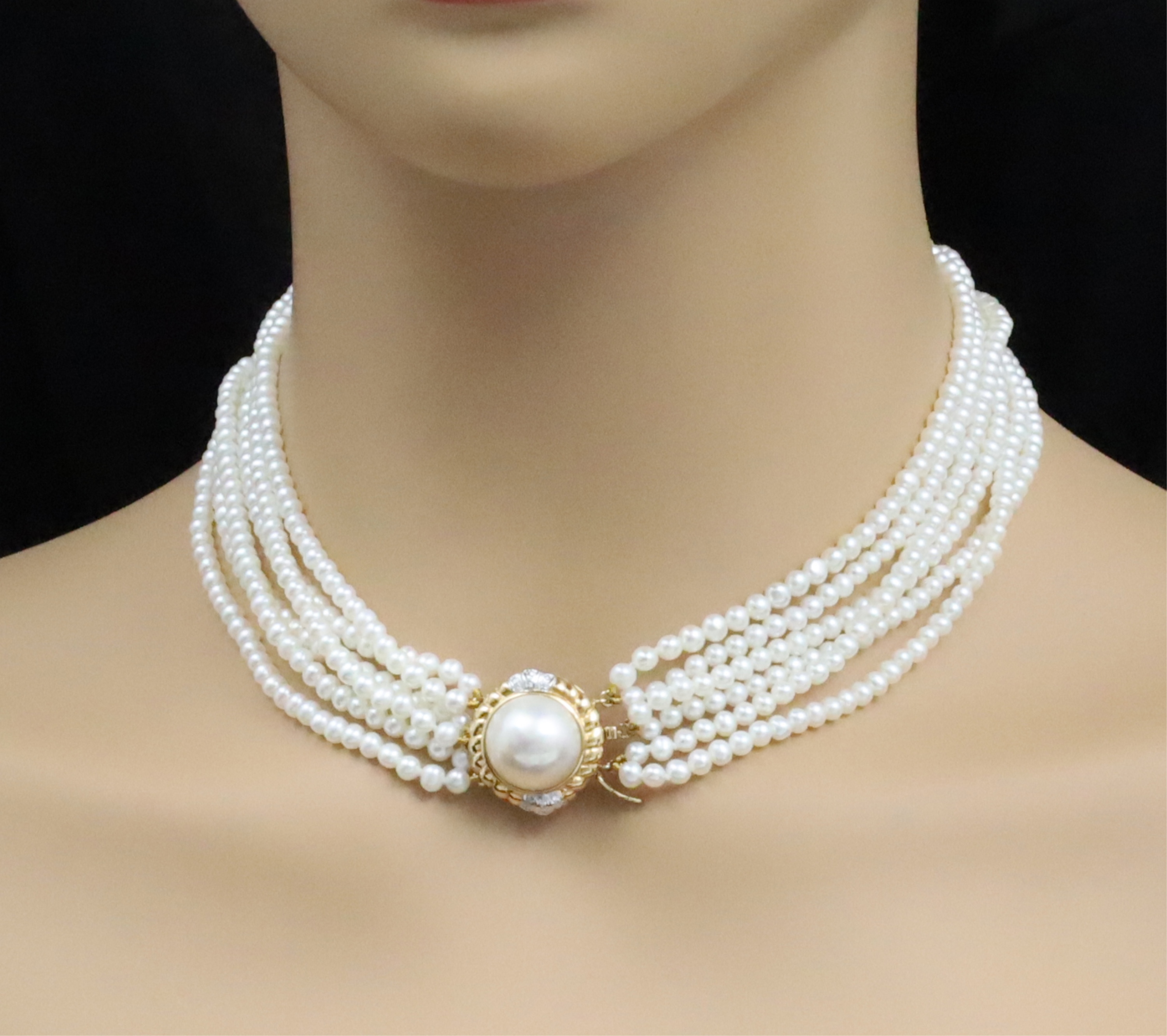 6 STRAND SEED PEARL NECKLACE W 14K 3ccad7