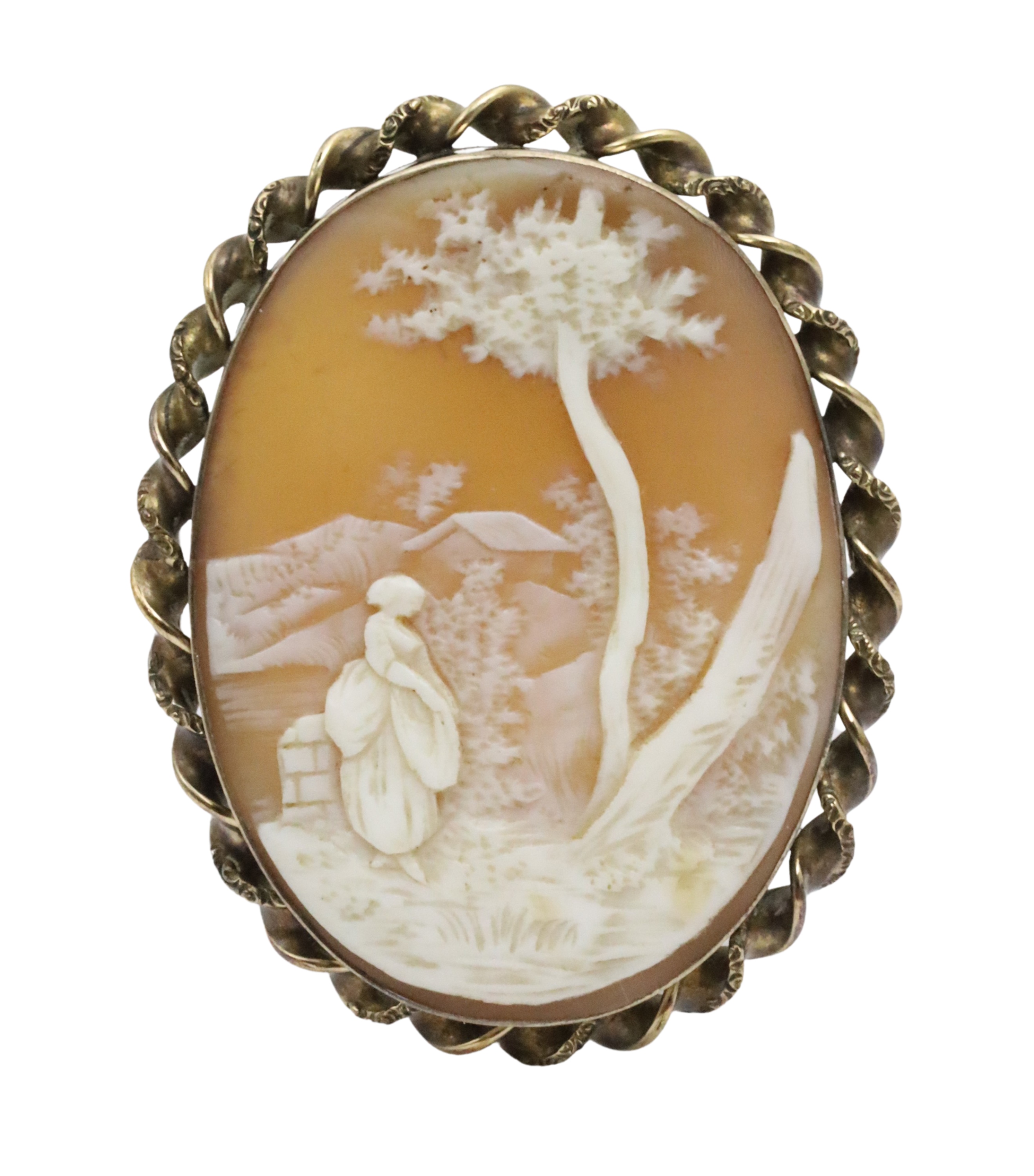 14K MTD CAMEO BROOCH W/WOMAN BY WELL