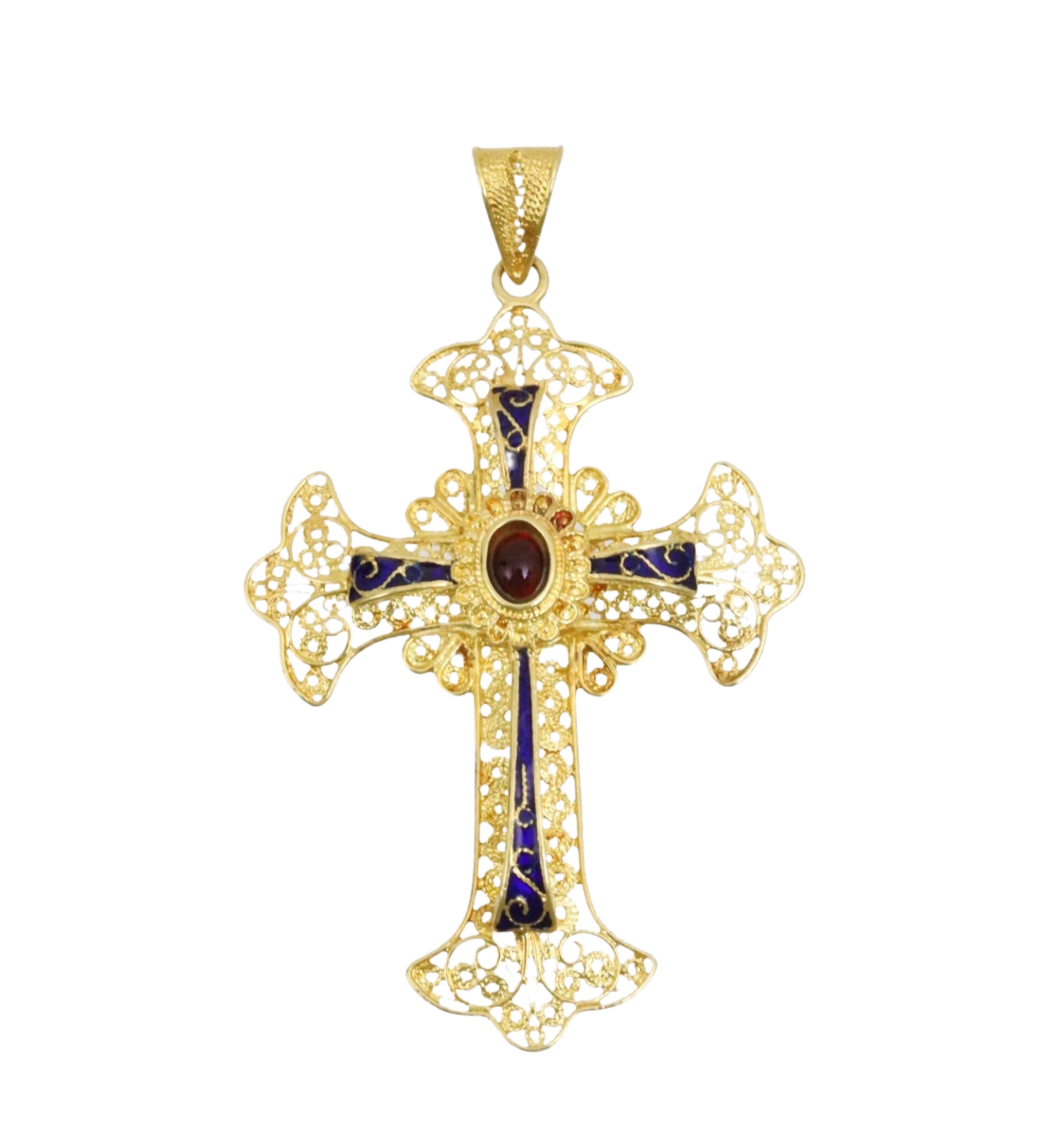 18K YG FILIGREE ENAMELED CROSS 3ccb10