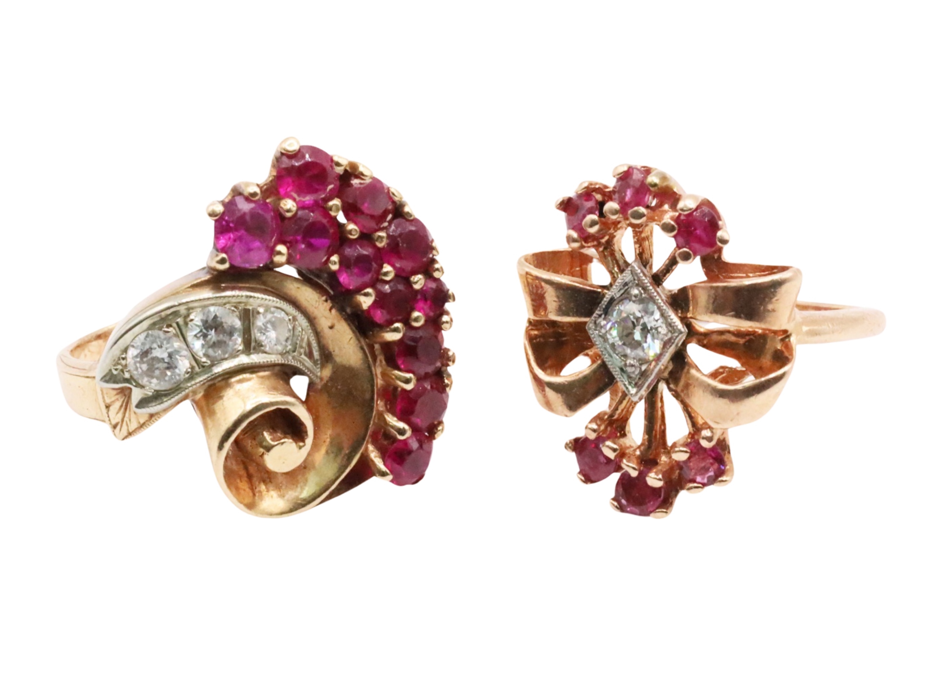 2 - 14K DIAMOND & RUBY DINNER RINGS