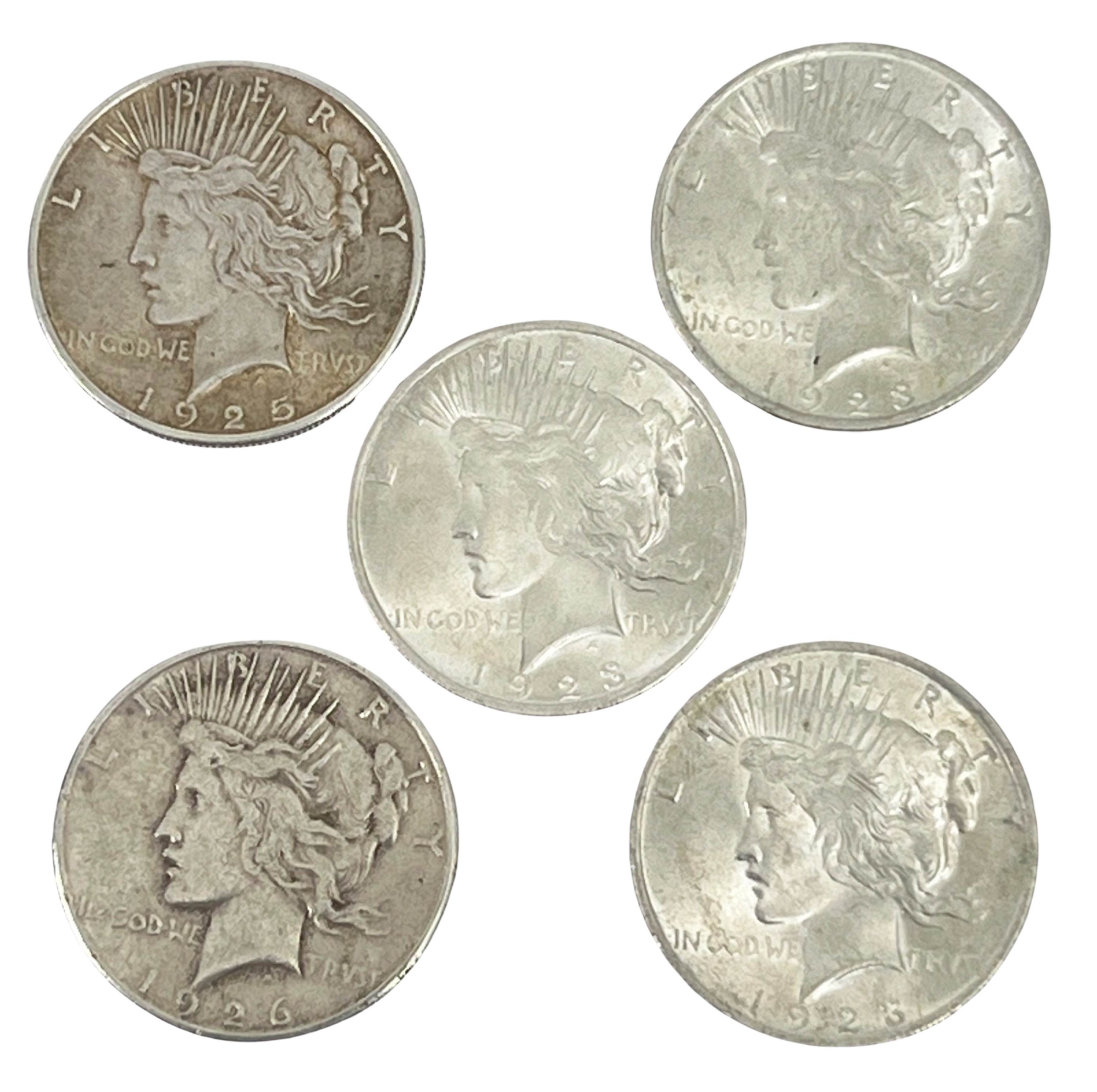 5 AMERICAN SILVER PEACE DOLLARS 3ccb43