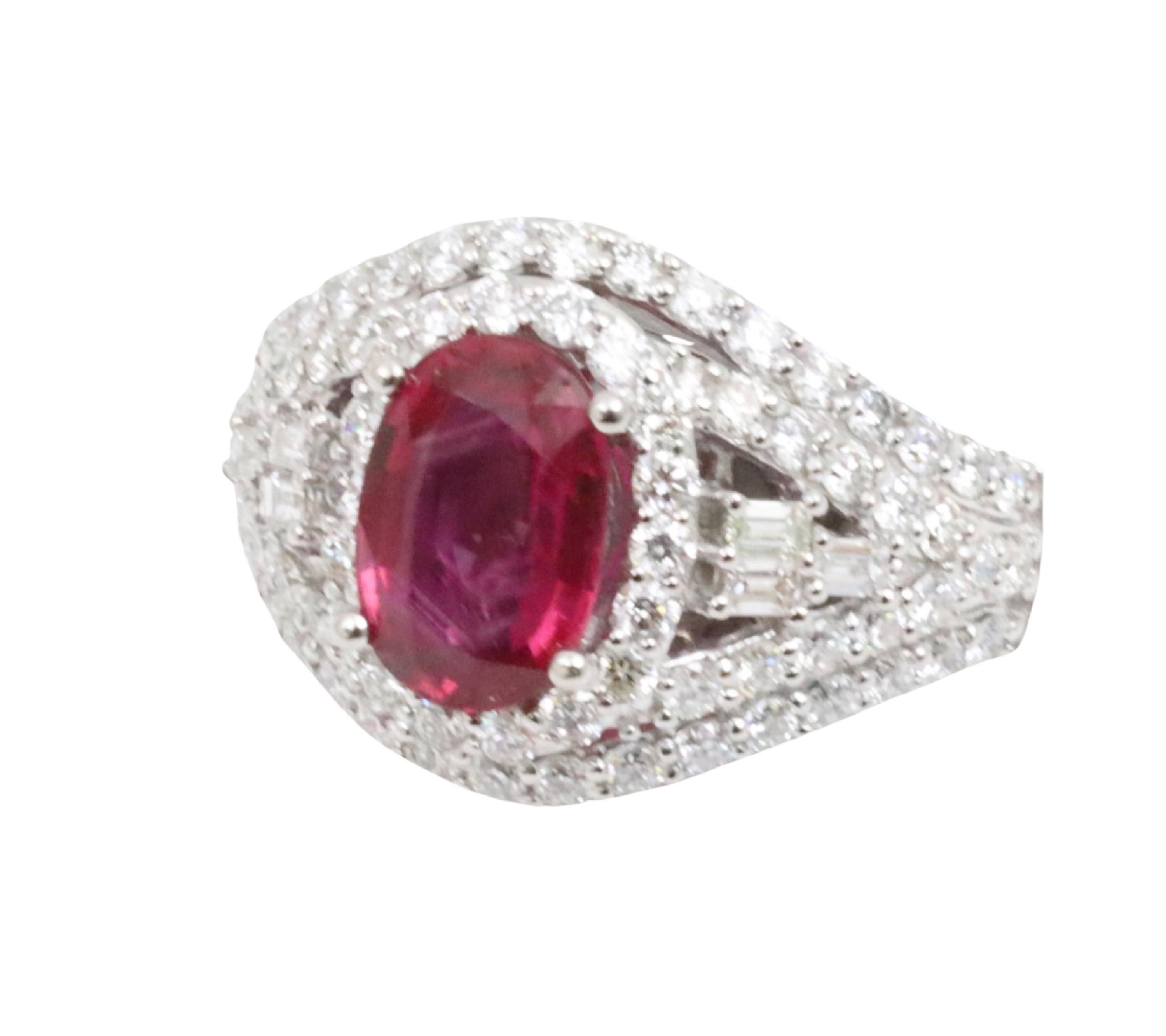 PLATINUM 2.11 CT RUBY & DIAMOND RING