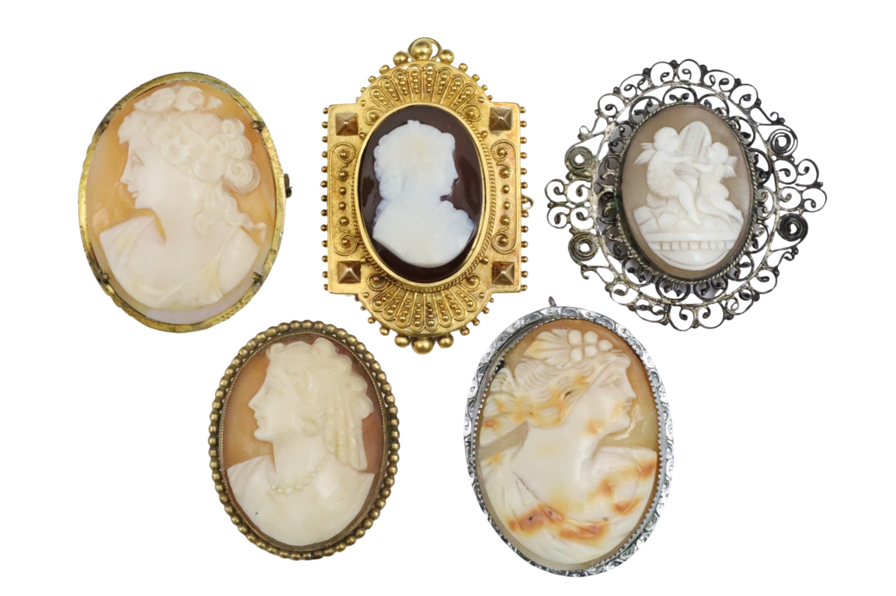 5 VICTORIAN CAMEO PINS PENDANTS 3ccb59