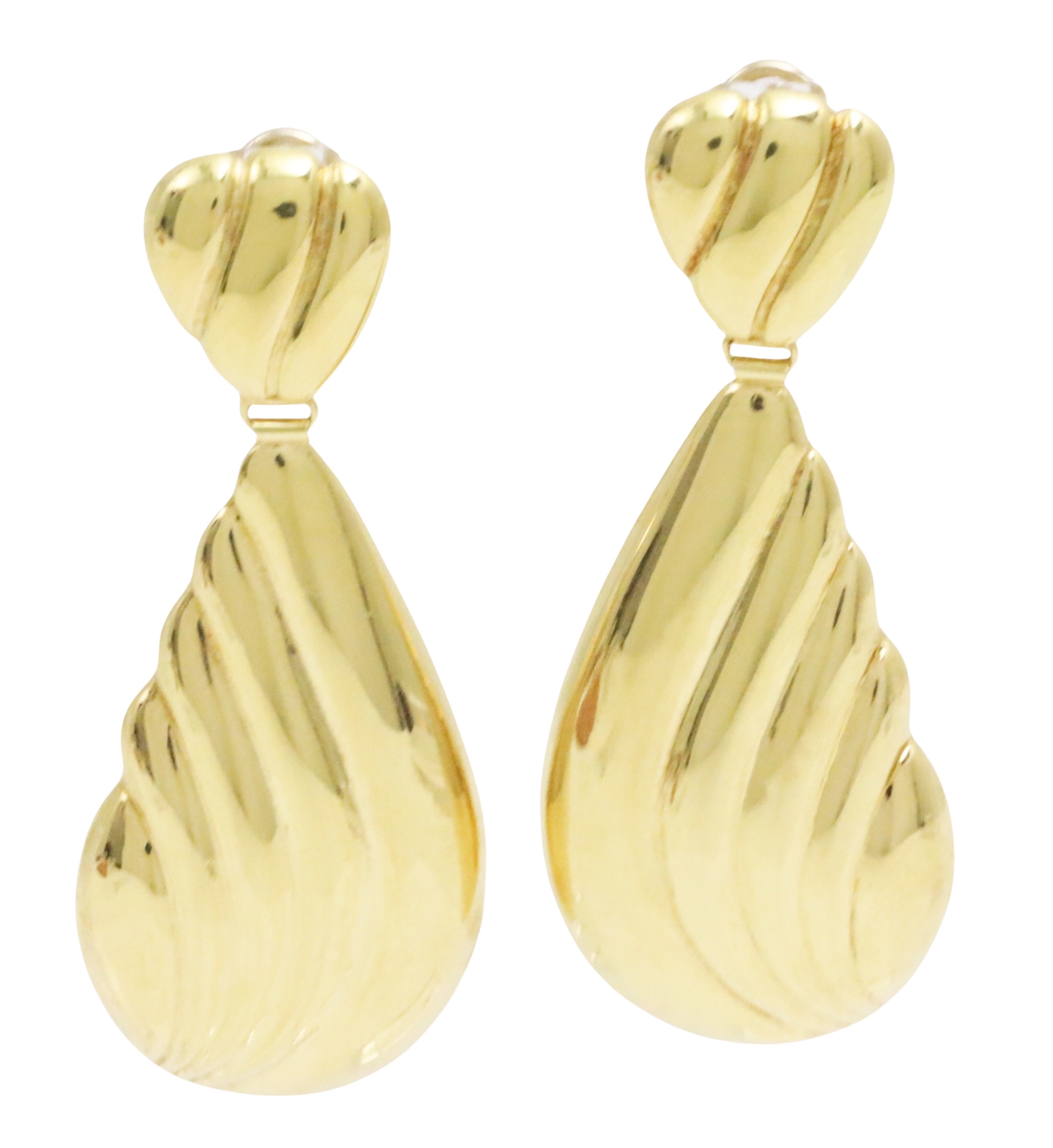 PR. OF 18K YG RIBBED DESIGN EARRINGS