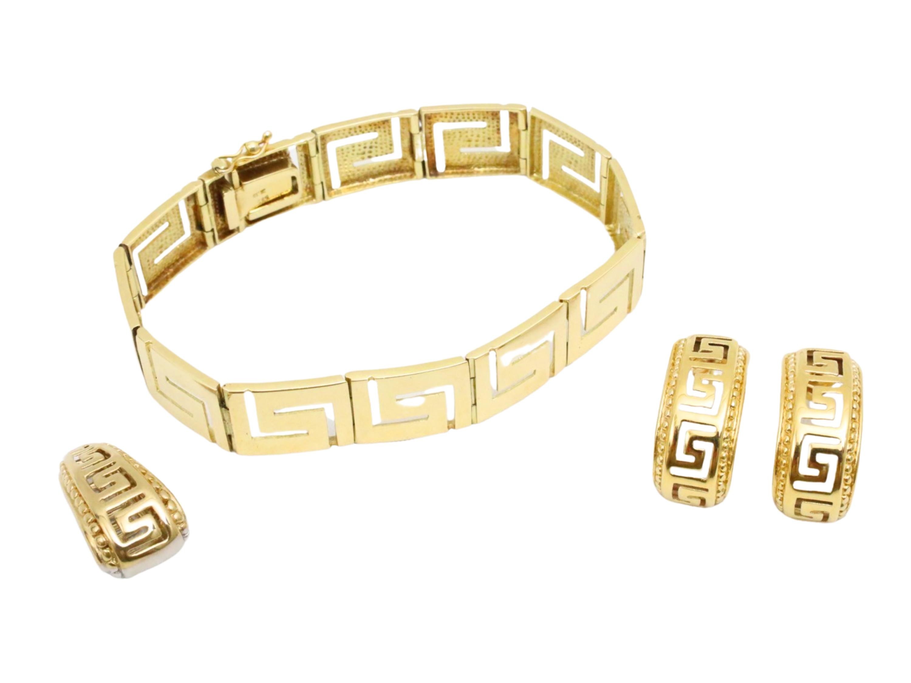 14K YG GREEK KEY BRACELET EARRINGS 3ccba0