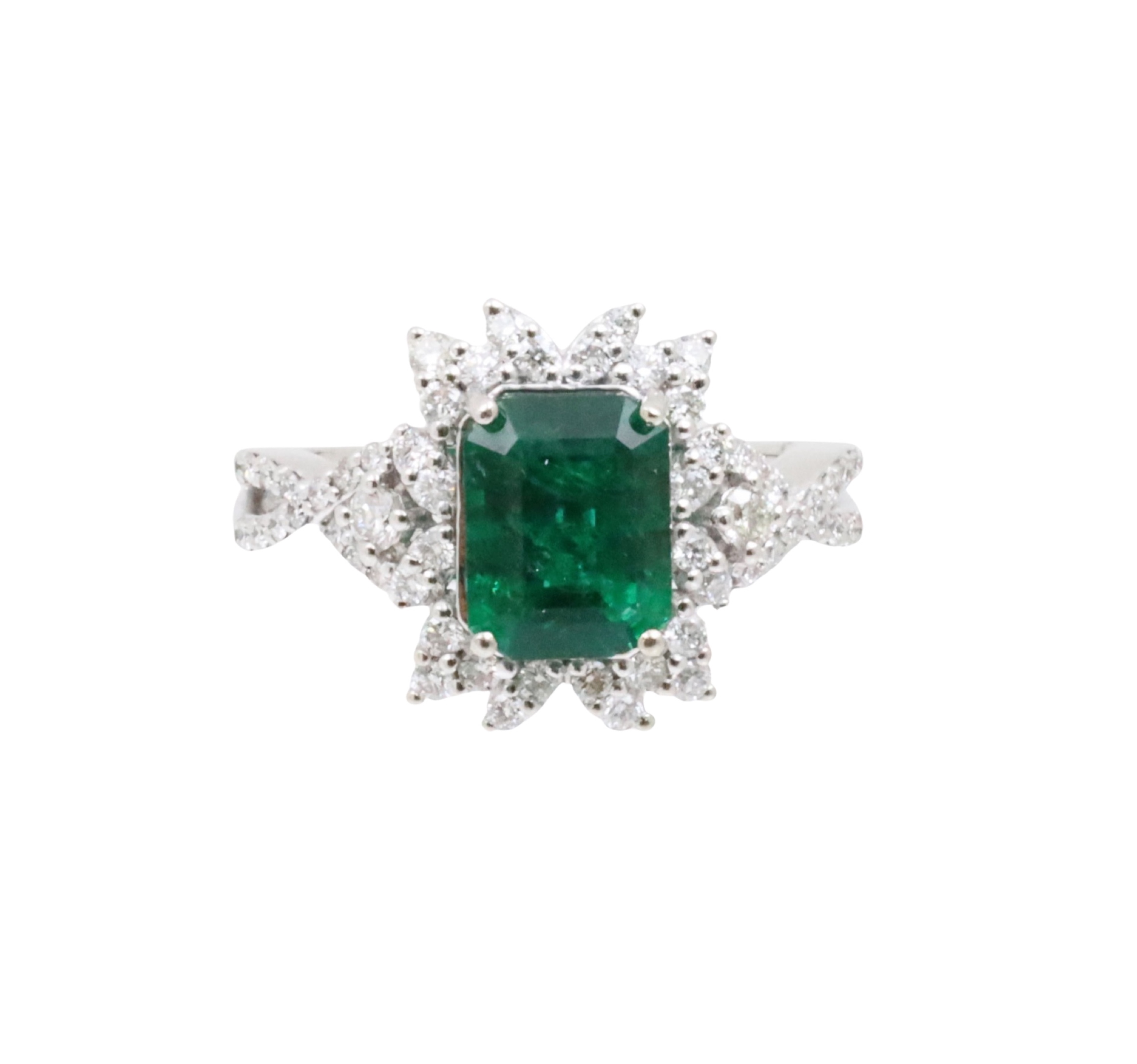 PLATINUM 1.99 CT EMERALD & DIAMOND RING