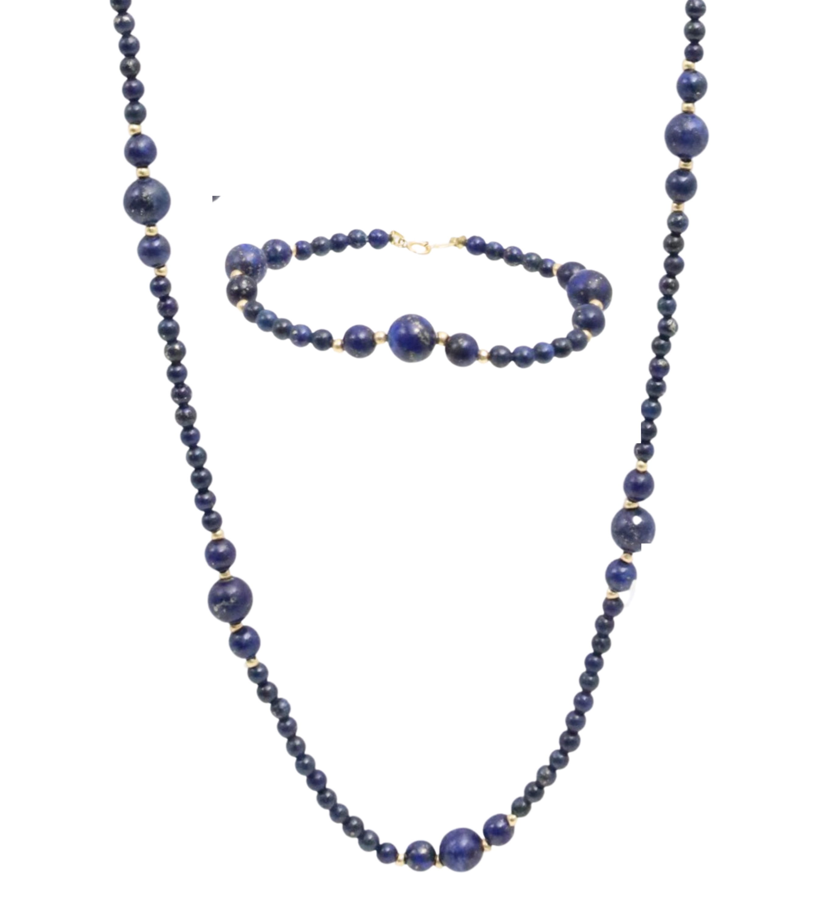 14K LAPIS BEADED NECKLACE & BRACELET