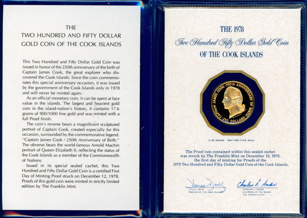 1978 THE COOK ISLANDS $250 GOLD