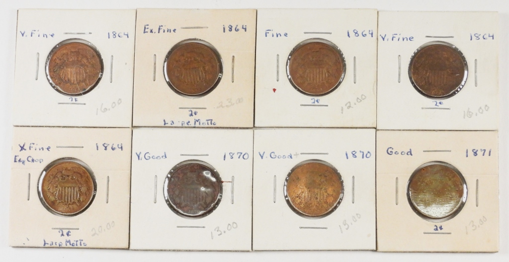 8PC. 1864-1871 2 CENT COIN COLLECTION