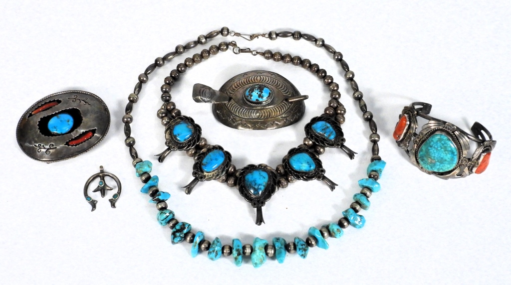 6PC NAVAJO STERLING SILVER & TURQUOISE