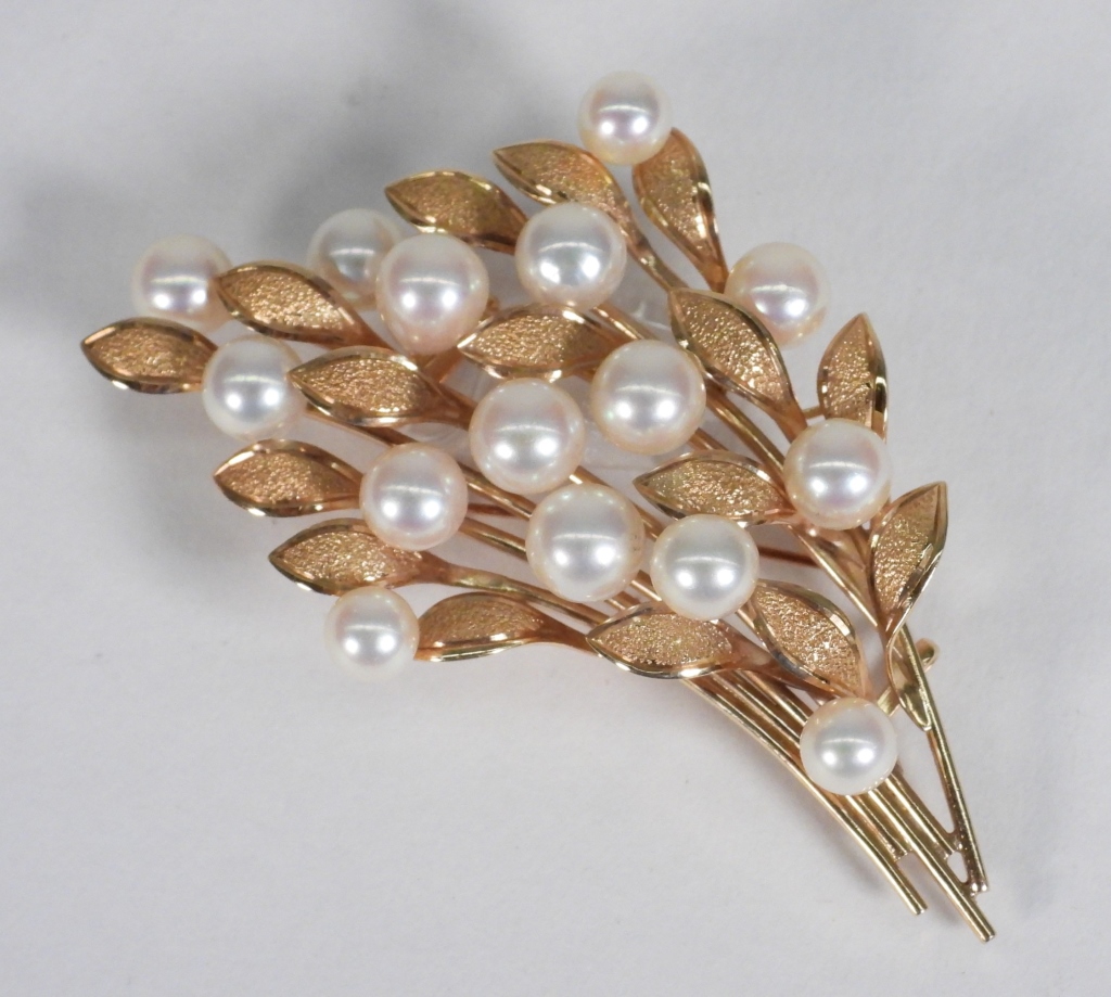 LG. 14K GOLD & PEARL ESTATE BROOCH