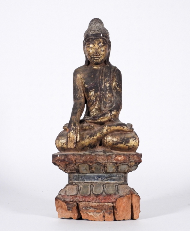 19C BURMESE CARVED WOOD BUDDHA