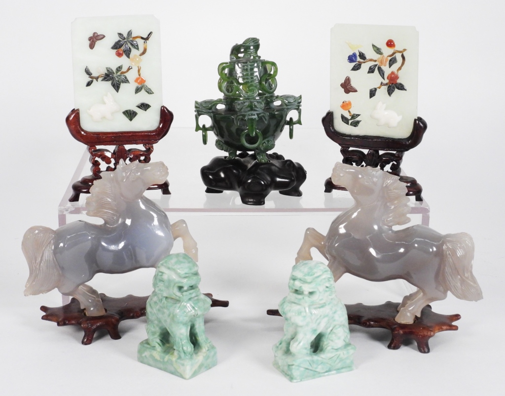 7PC CHINESE HARDSTONE FIGURE SCULPTURES