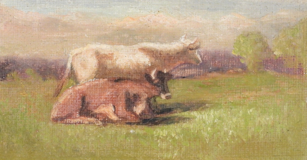 AMERICAN SCHOOL MINIATURE COW PAINTING 3ccc8f