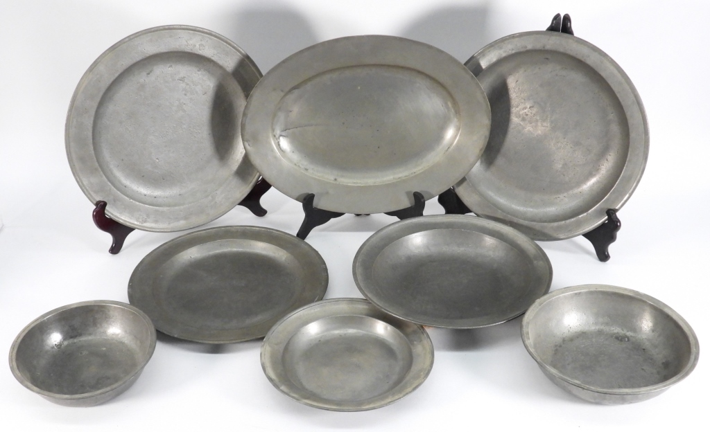 8PC ENGLISH & AMERICAN PEWTER PLATES