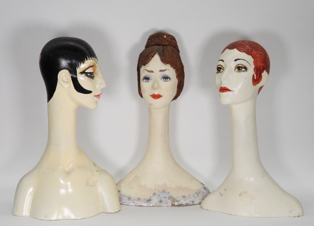 3PC FRENCH MANNEQUIN DISPLAY BUSTS