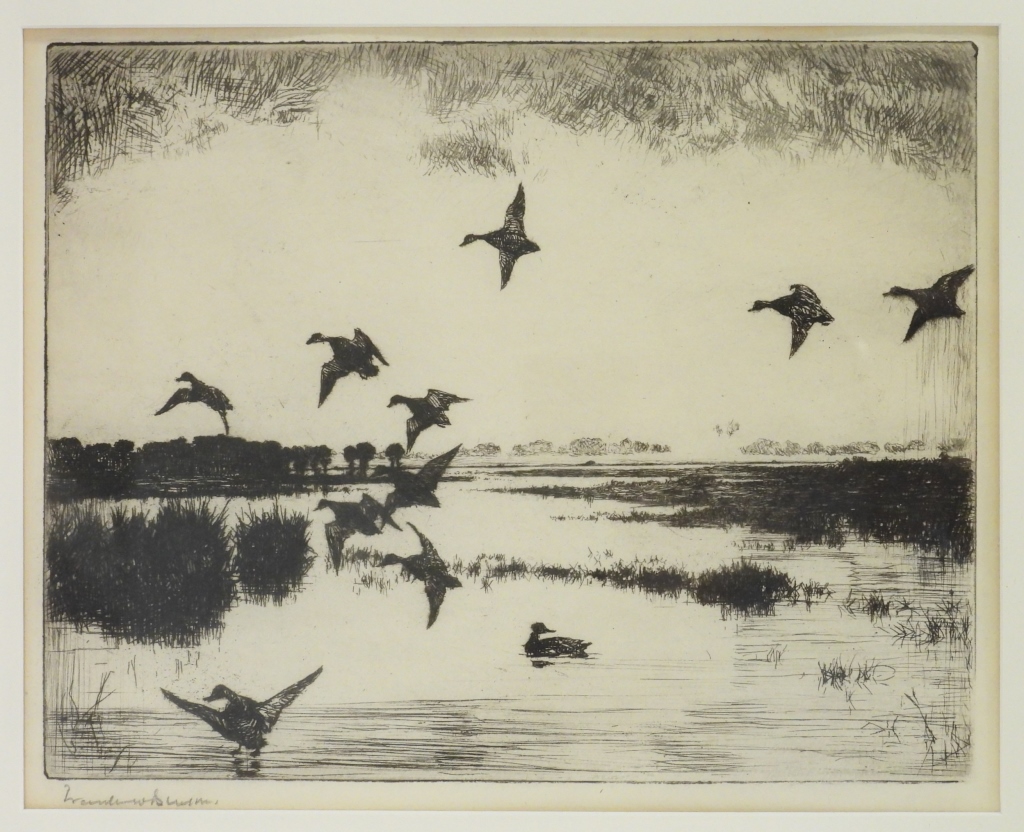 FRANK W. BENSON DUCK BIRD POND ETCHING