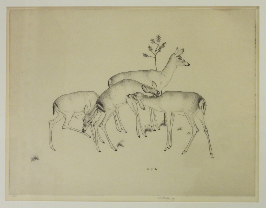 ROBERT S AUSTIN DEER ETCHING Virginia 1895 1973Titled 3cccfc