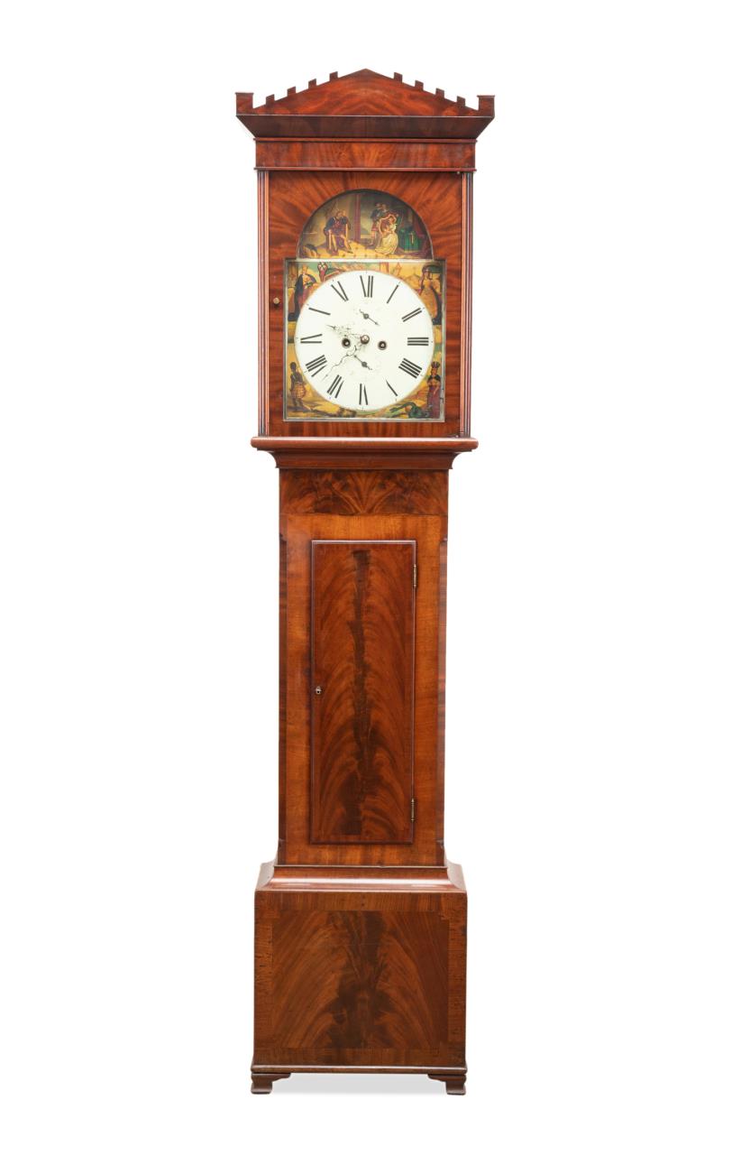 GEORGIAN GOTHIC MAHOGANY TALL CASE CLOCK,