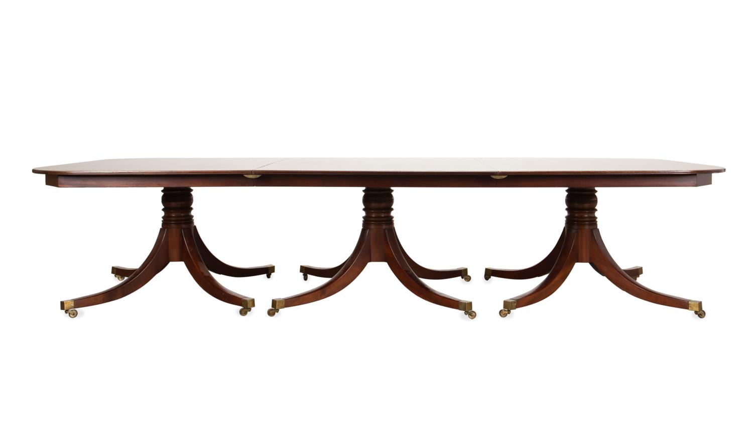 ENGLISH TRIPLE PEDESTAL DINING TABLE,