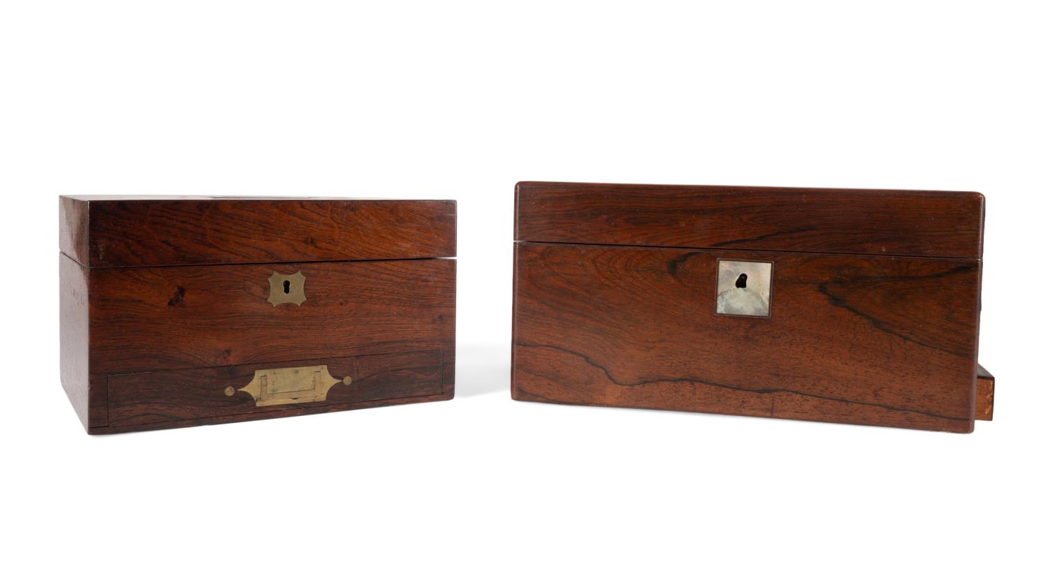 TWO ENGLISH ROSEWOOD SEWING BOXES  3cd231