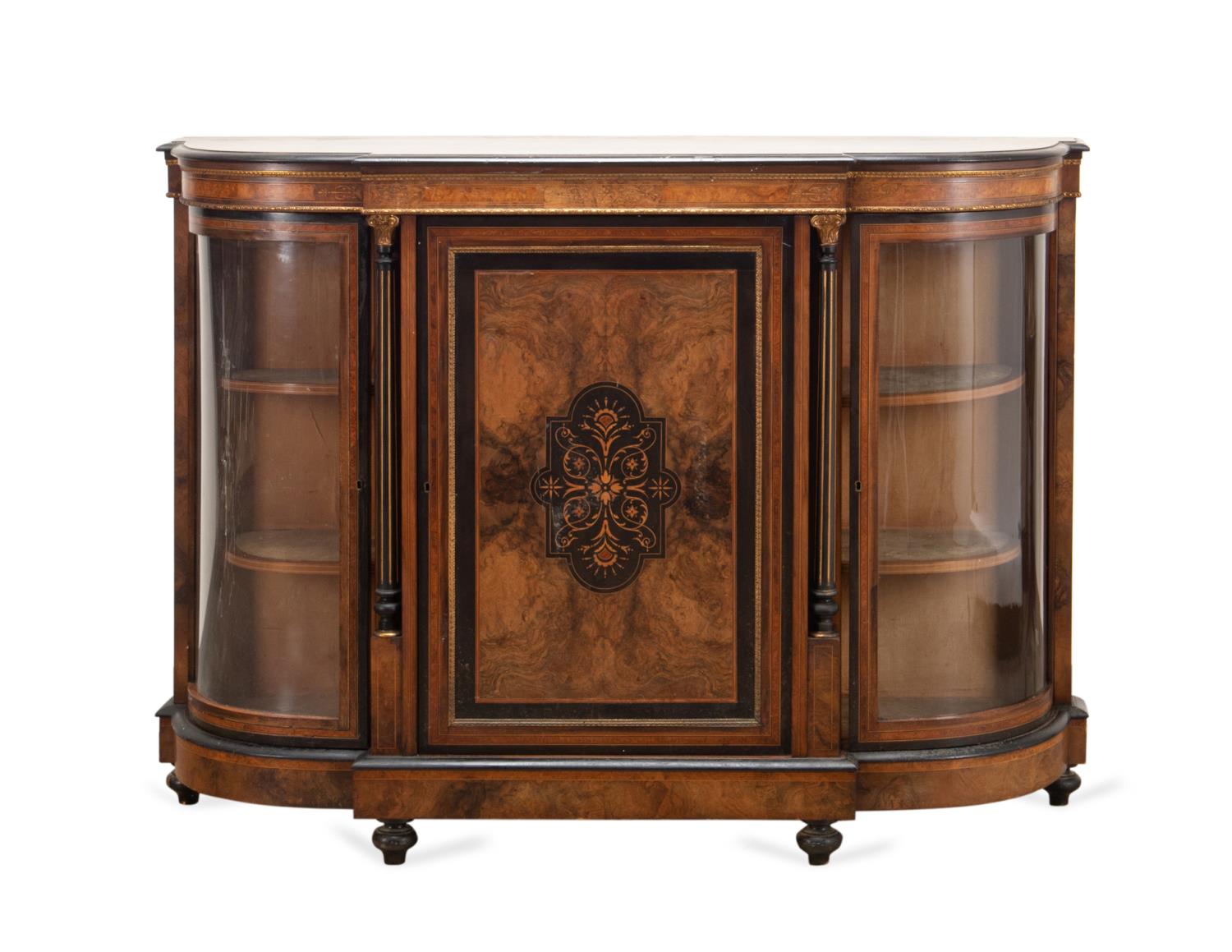 FRENCH EBONIZED AND BURL CREDENZA,