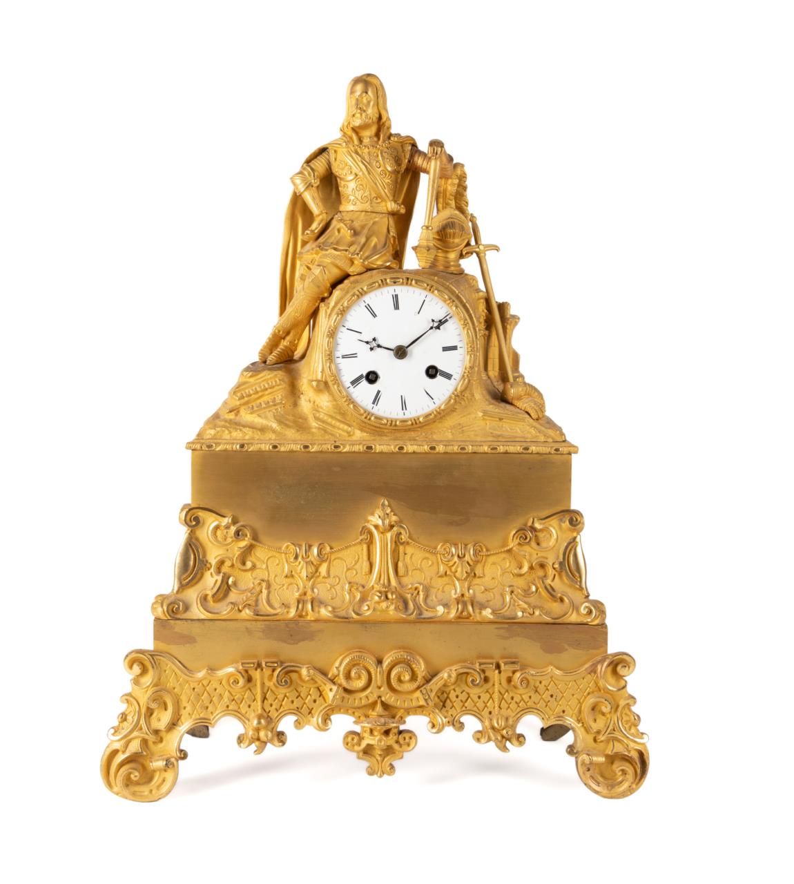 HONORE PONS FIGURAL GILT BRONZE CLOCK,