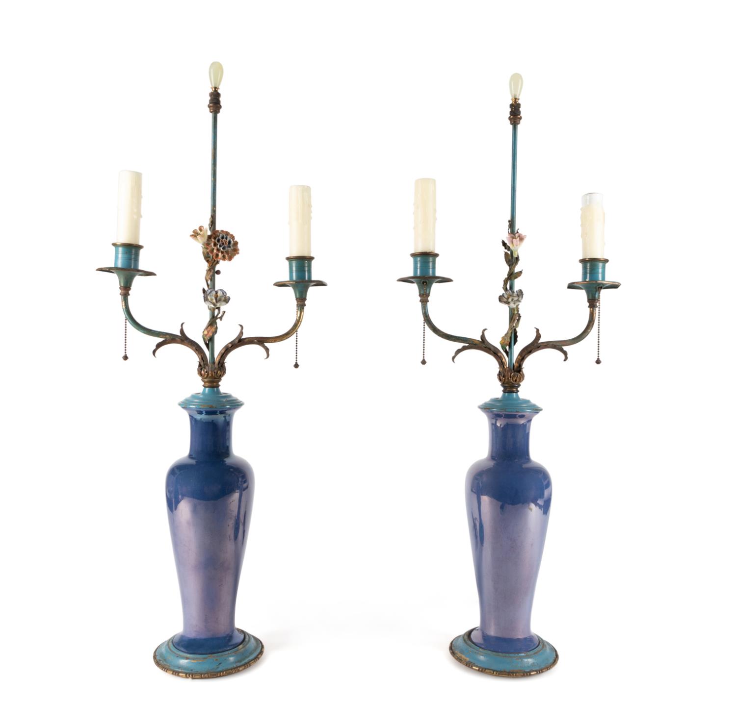 PR CHINESE BLUE IRIDESCENT VASES MOUNTED