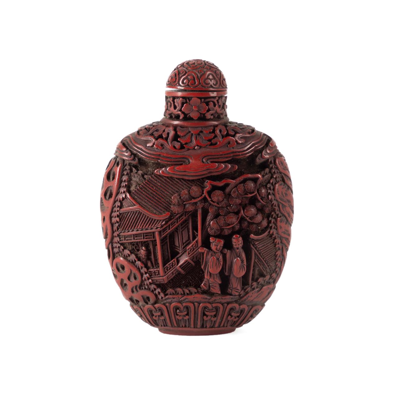 CHINESE CARVED CINNABAR LIDDED