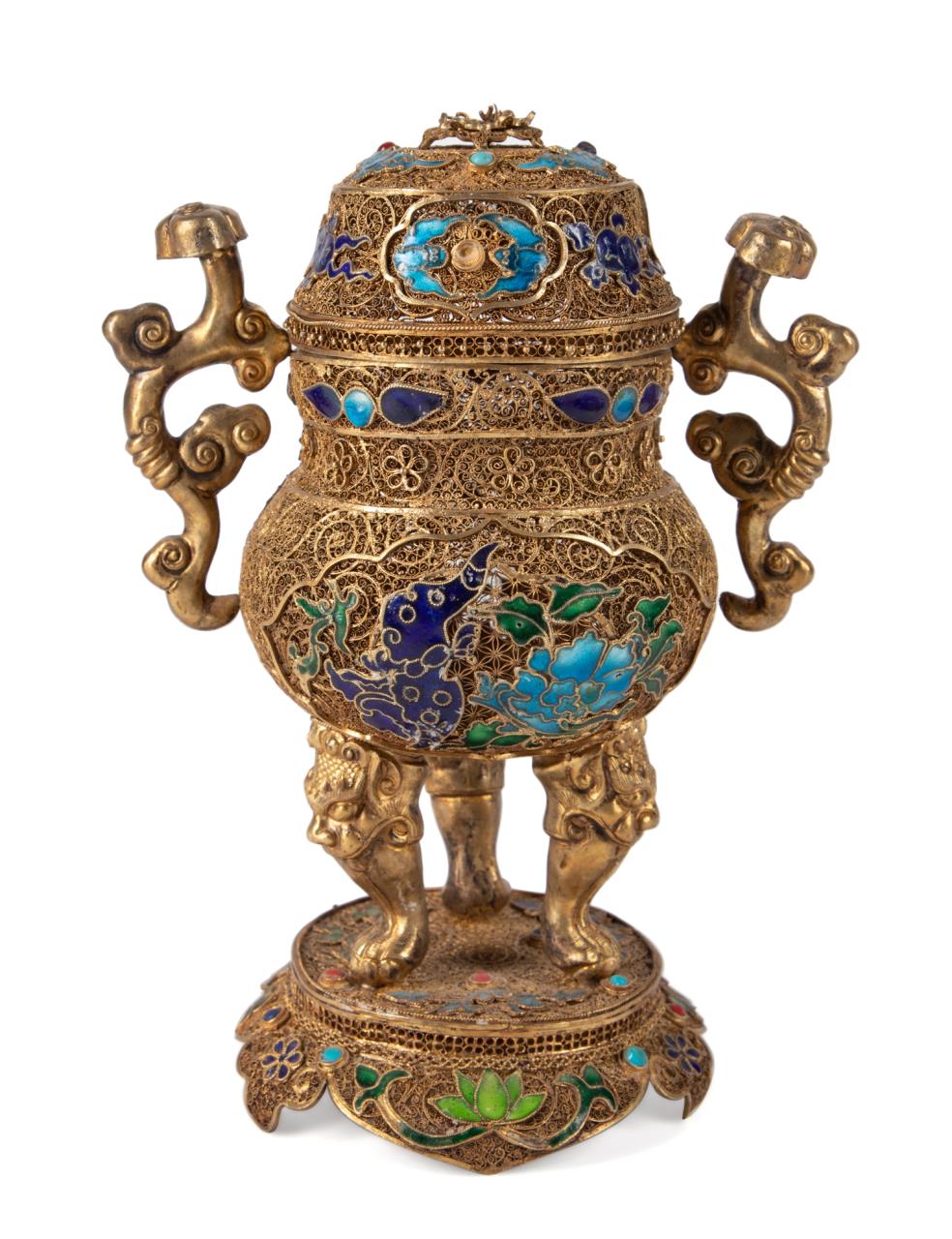 CHINESE GILT FILIGREE AND CLOISONNE