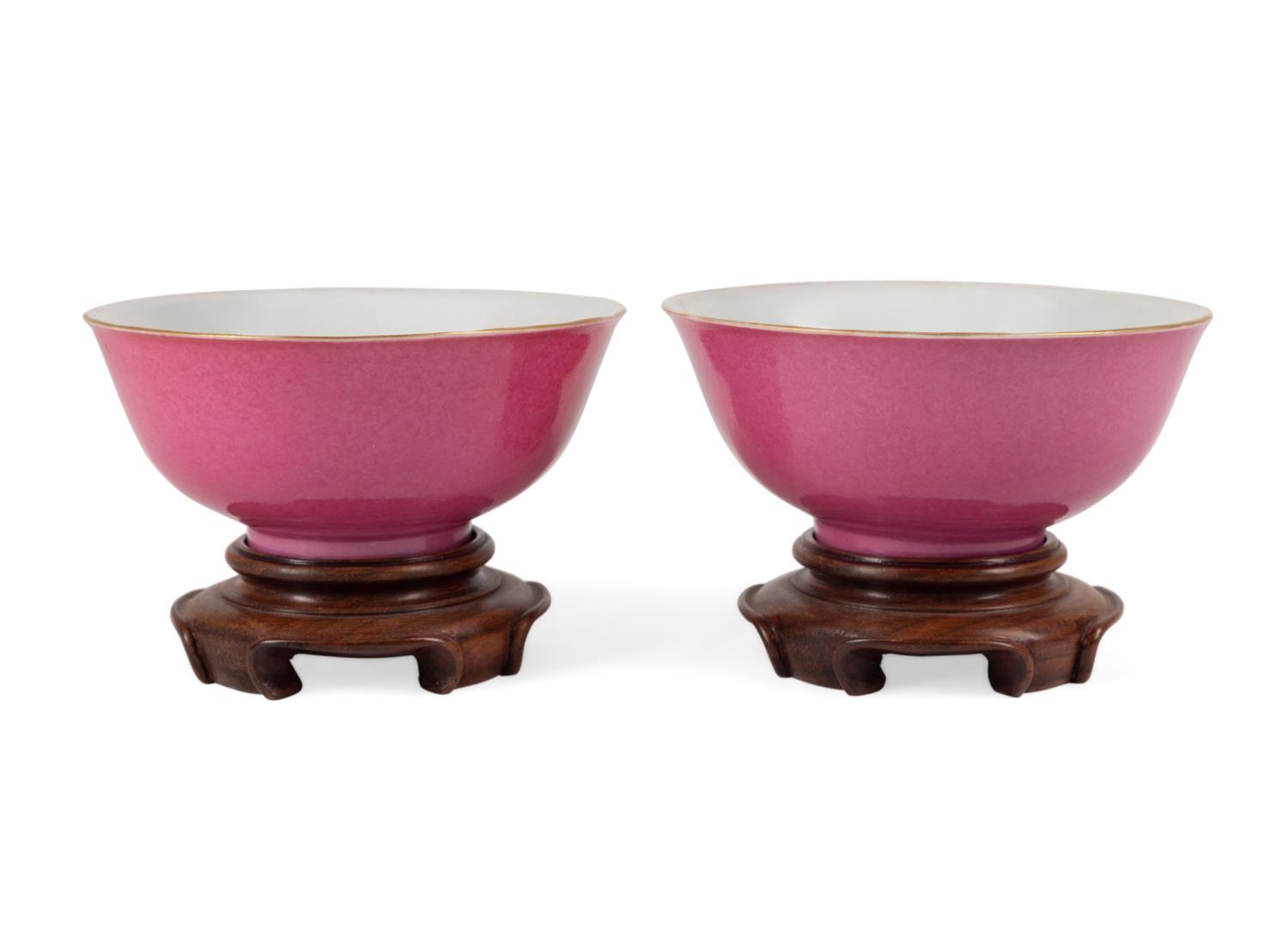 TWO CHINESE PINK ENAMELED BOWLS