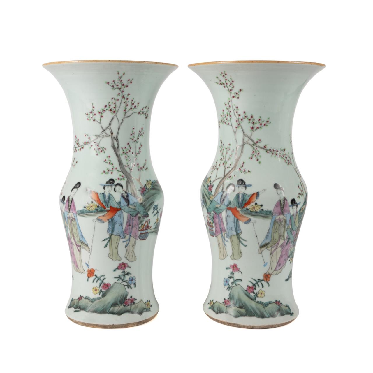 PAIR CHINESE FAMILLE ROSE BALUSTER