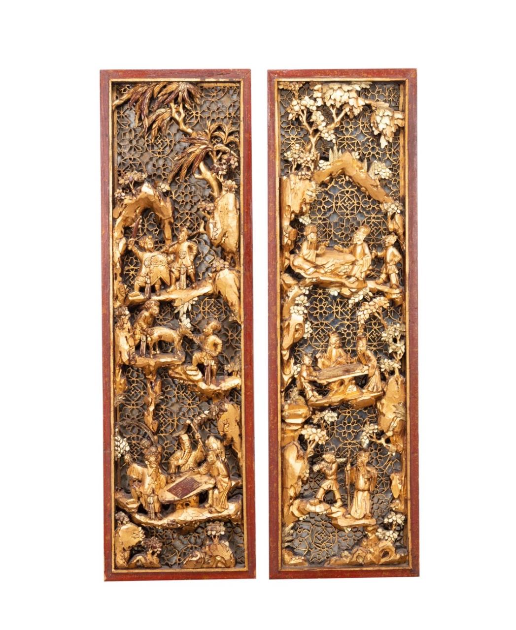 PAIR CHINESE CARVED GILTWOOD &