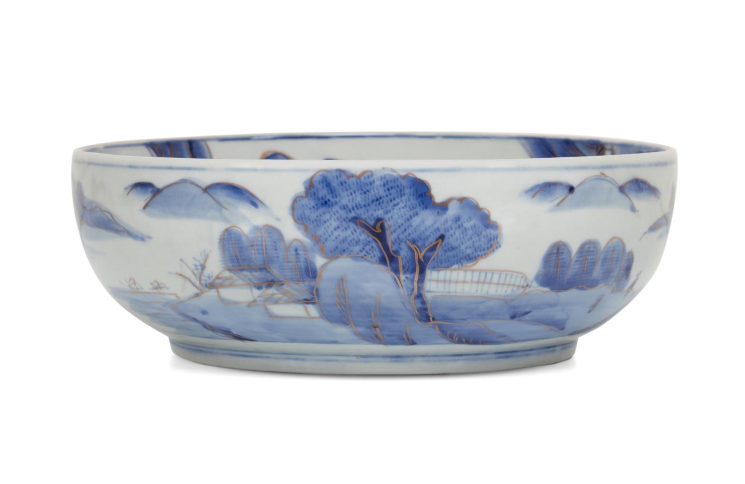 JAPANESE BLUE WHITE GILT LANDSCAPE 3cd474