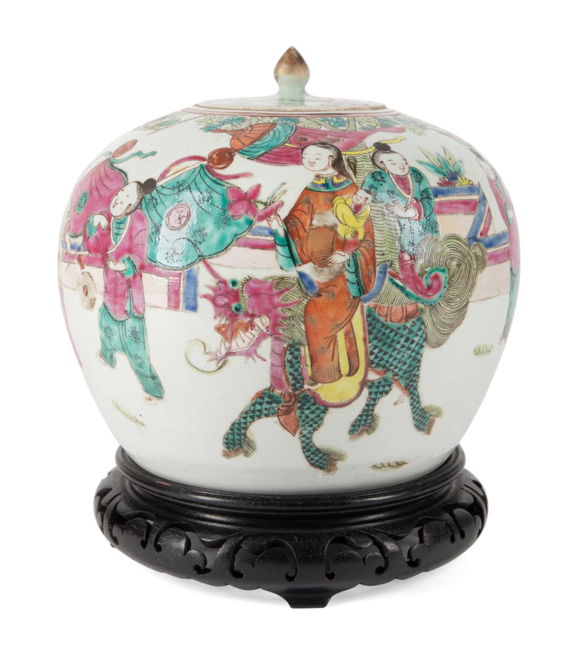 CHINESE FAMILLE ROSE GINGER JAR W/ STAND