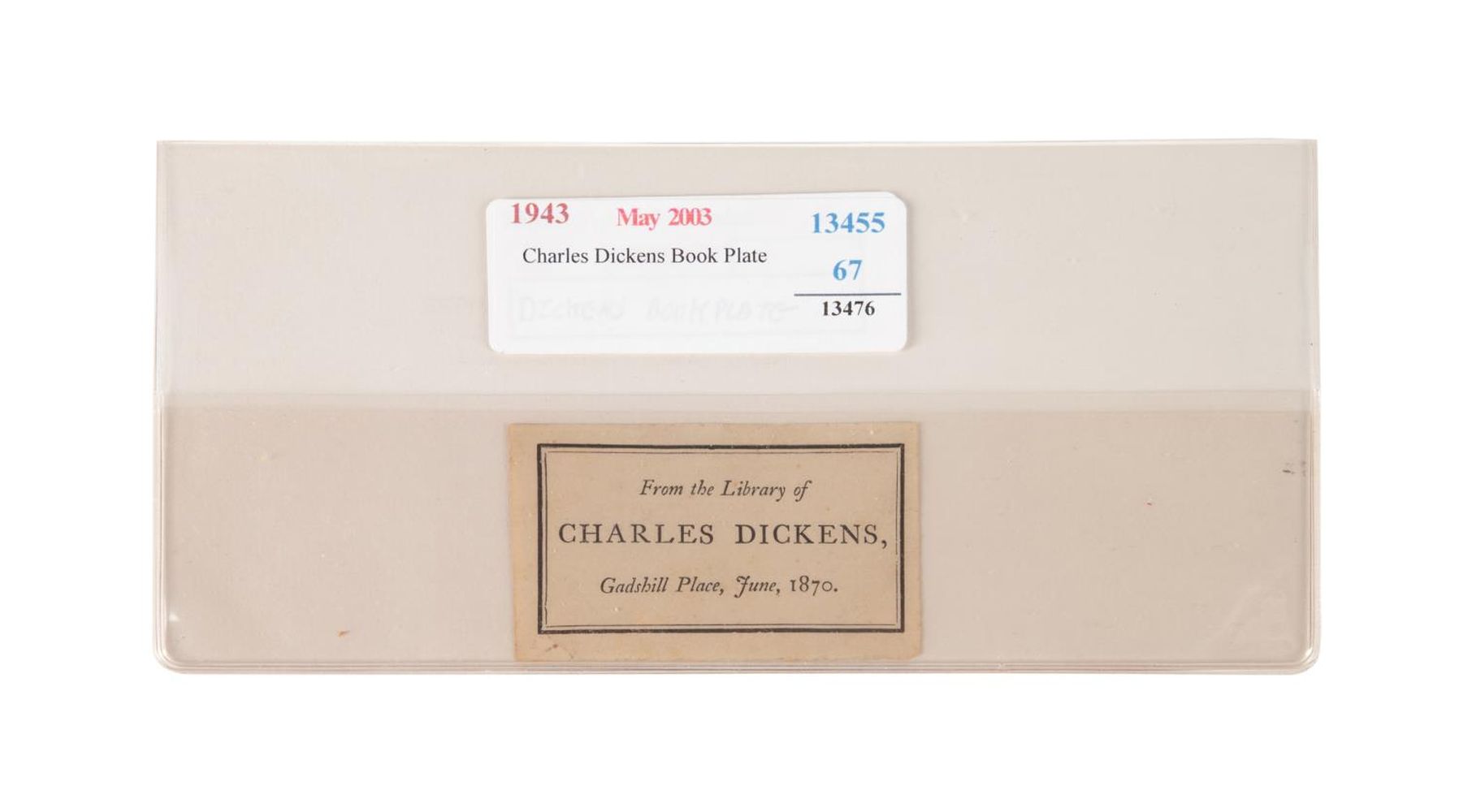 CHARLES DICKENS, SALES LABEL FROM
