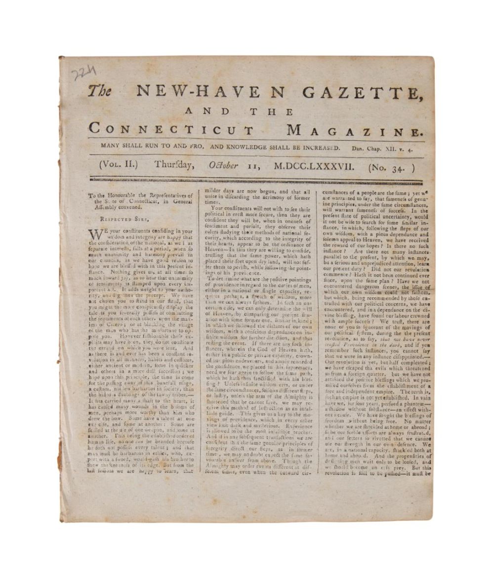 US CONSTITUTION, NEW HAVEN GAZETTE,