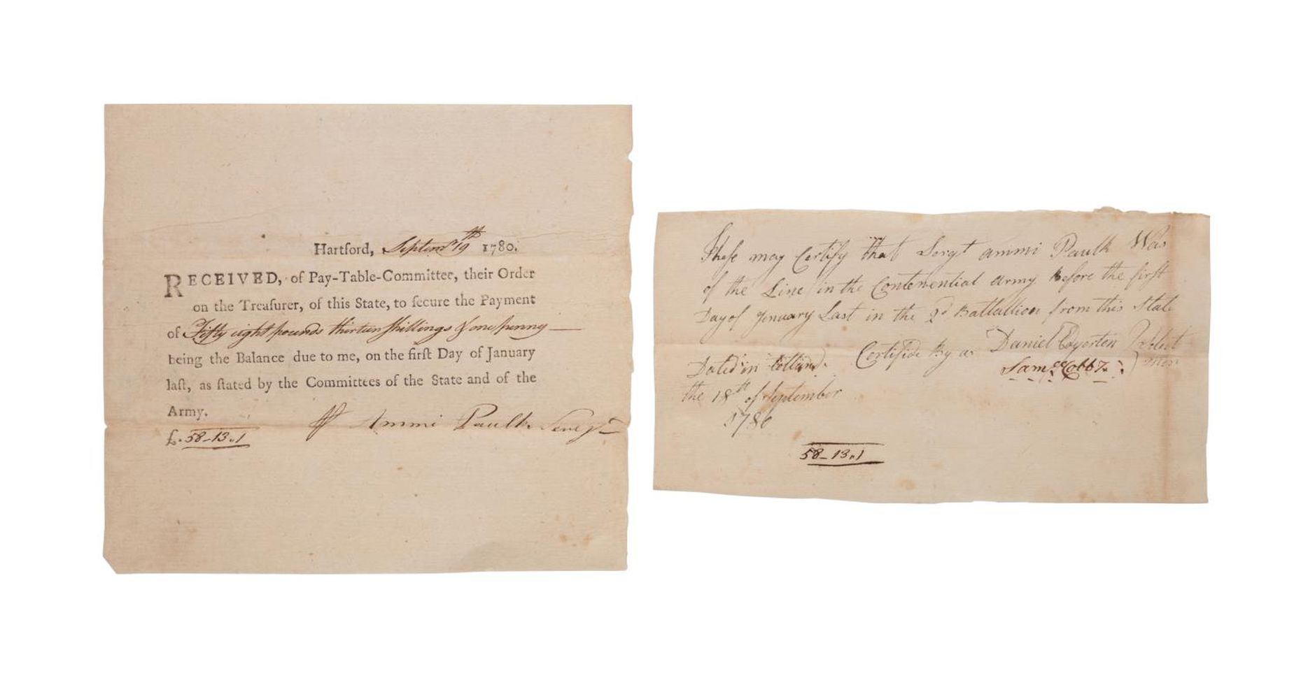 CONTINENTAL ARMY PAY STUB AND AUTHORIZATION,