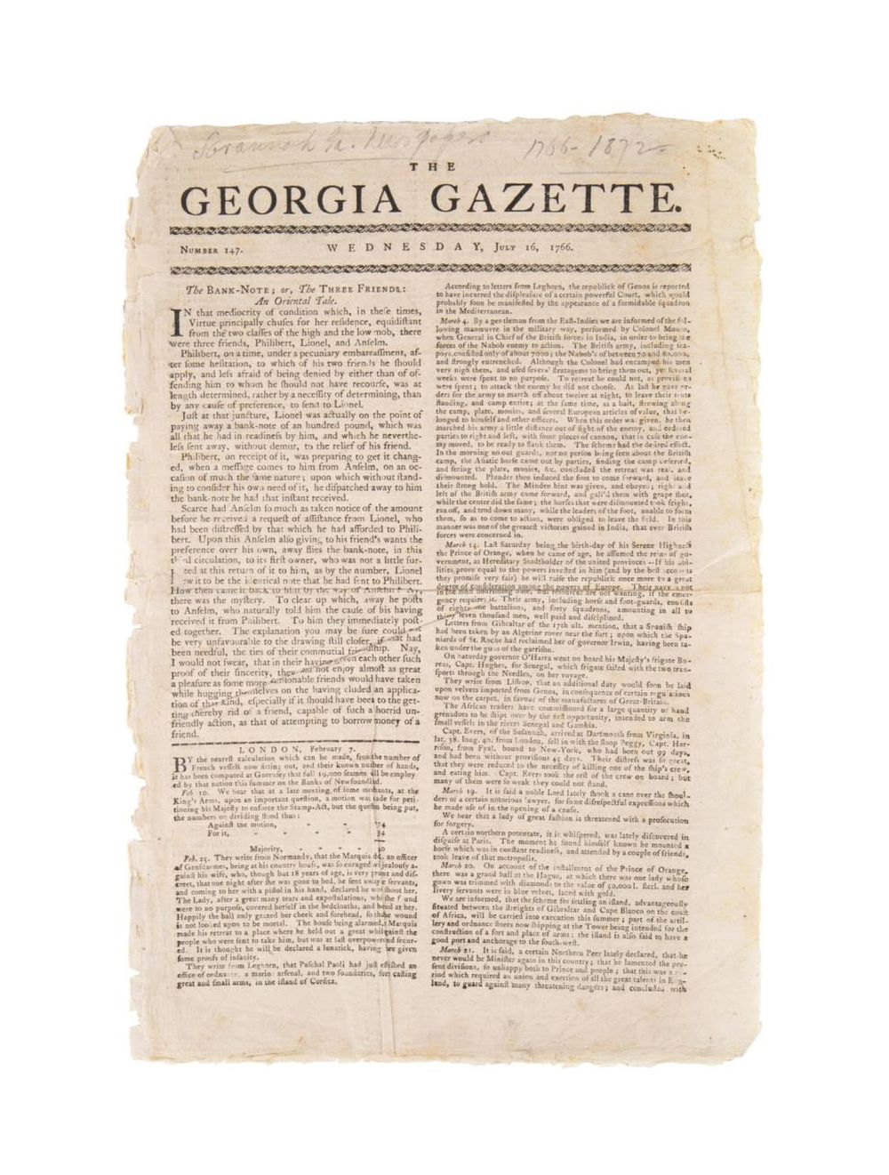 THE GEORGIA GAZETTE FIRST GEORGIA 3cd6d0