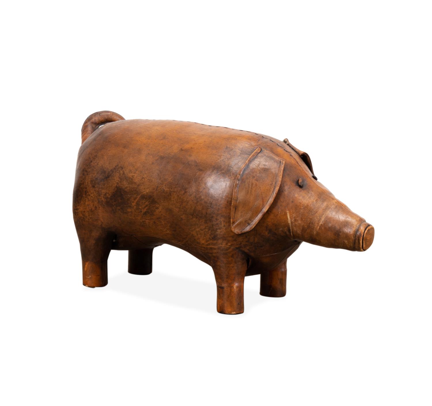 LEATHER STANDING PIG OTTOMAN, ATTR.